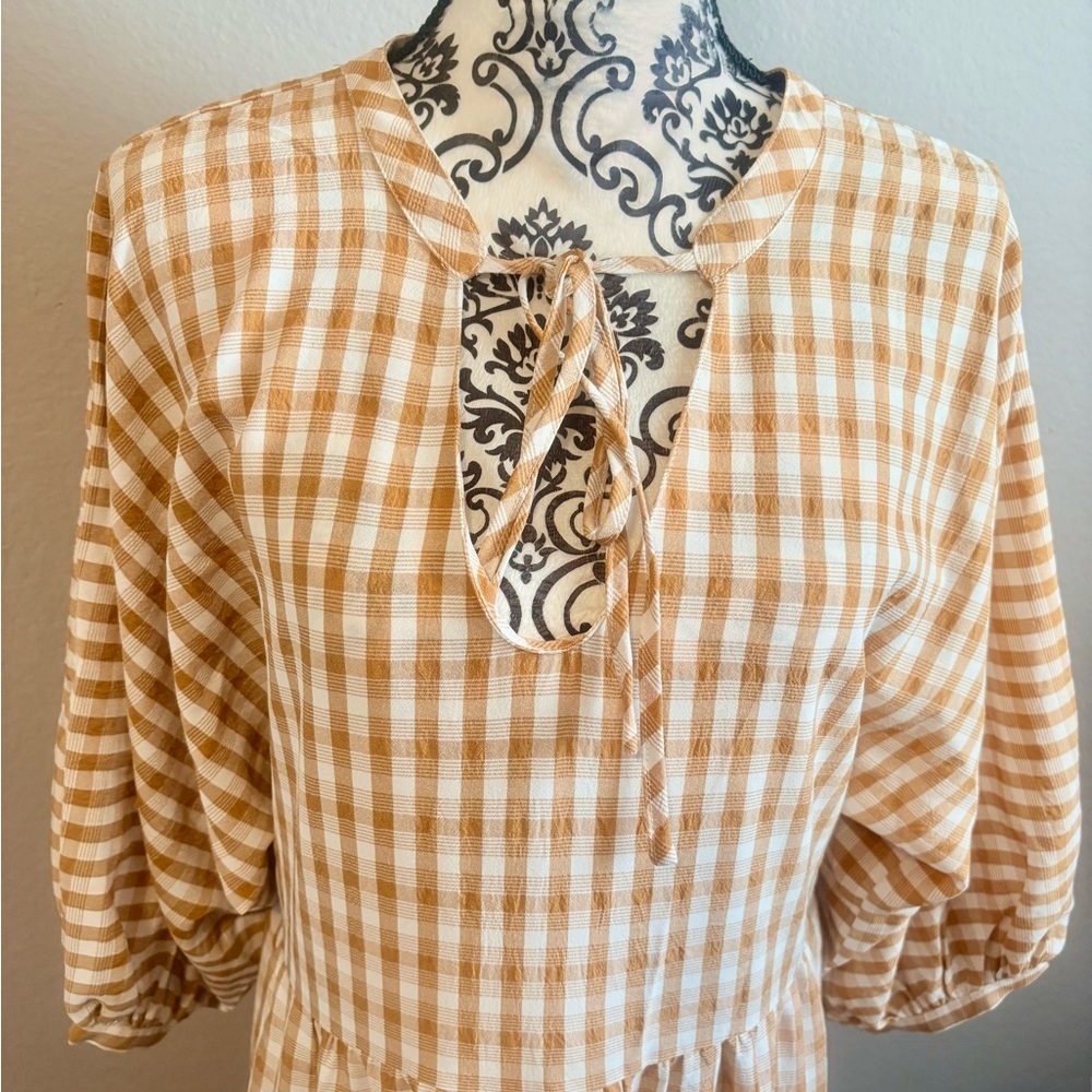 ON YOU White and Camel Gingham Maxi Dress - Picture 4 of 8